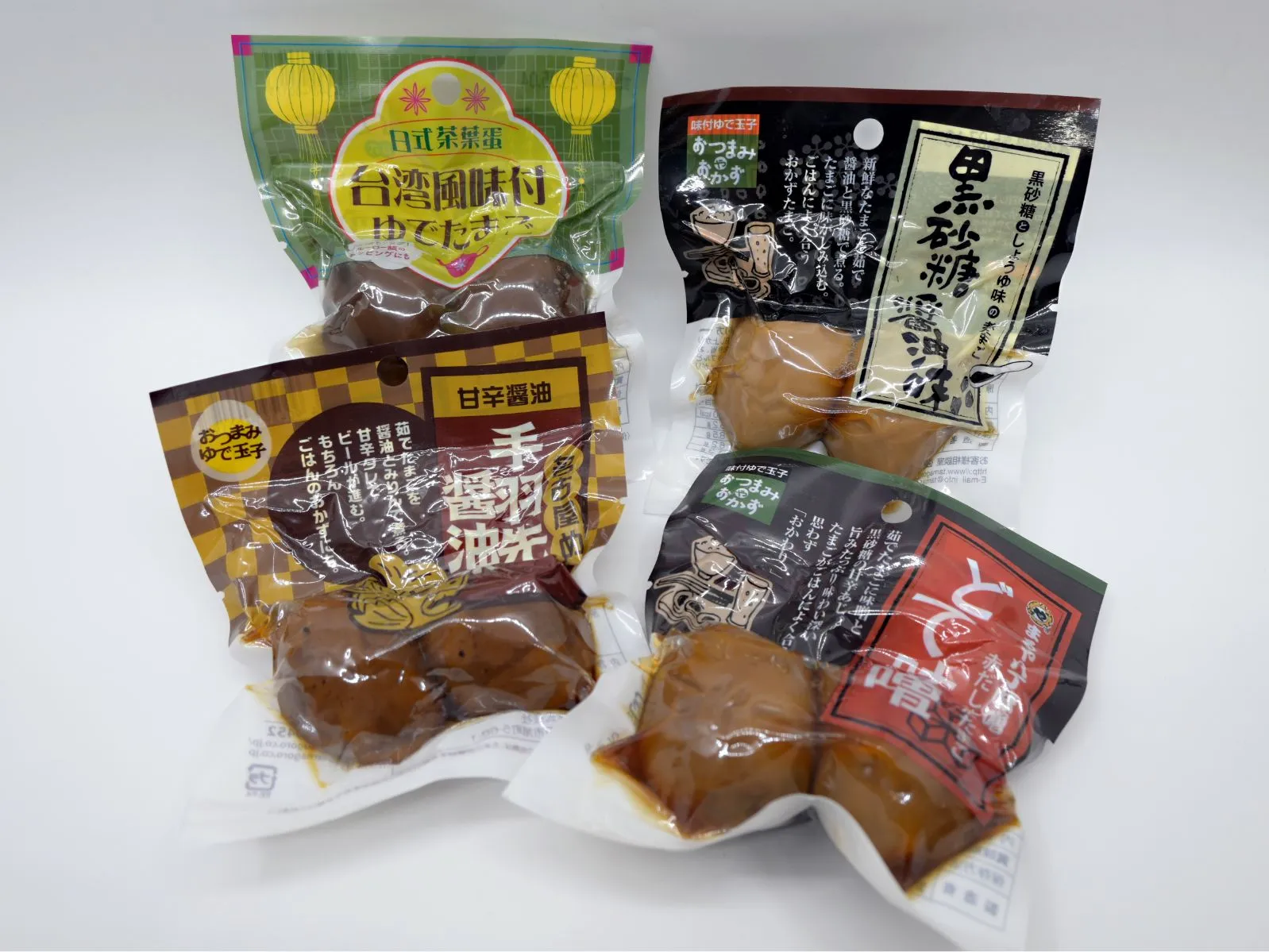 煮たまご各種(煮たまごどて、手羽先醤油、黒砂糖醤油、台湾)